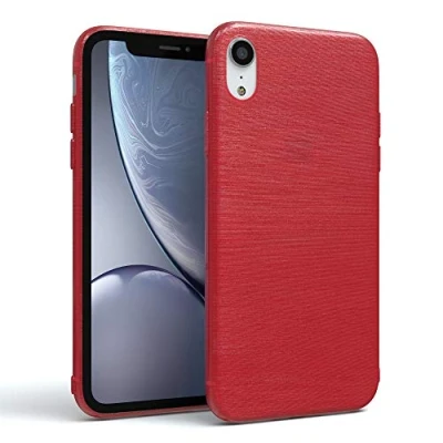 Abbildung von EAZY CASE Brushed Cover kompatibel mit iPhone XR Schutzhülle Silikon, gebürstet, Slimcover in Edelstahl Optik, Handyhülle, TPU Hülle/Soft Case, Backcover, Silikonhülle, Rot