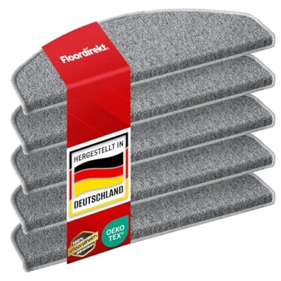 Abbildung von Floordirekt treppenstufen matten London Pro Grau 15er SparSet stufenmatten,treppenteppich halb rund 23,5x65 cm