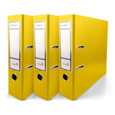 Abbildung von Netuno 3x Akten Ordner Gelb DIN a4 Ekobox 2 Ring Mechanik Ringorder 8cm Kunststoff breit Büroordner Plastikordner Briefordner Ringmappe breiter Aktenordner PP farbig