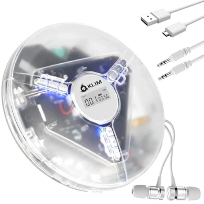 Abbildung von KLIM Discman mit Kopfhörer Tragbarer CD Player eingebautem Akku NEU 2024 Kompakter Mini Portable Player, kompatibel R, RW und MP3. Klar