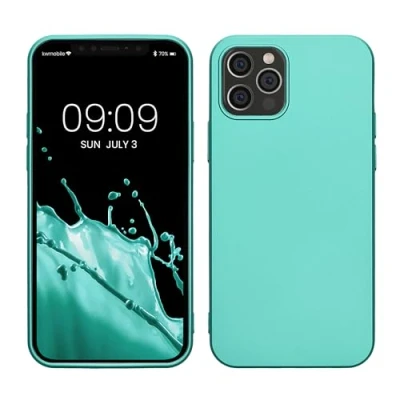 Abbildung von kwmobile Case kompatibel mit Apple iPhone 12 / Pro Hülle Schutzhülle aus Silikon metallisch schimmernd Handyhülle Metallic Türkis