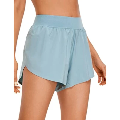 Abbildung von CRZ YOGA Damen Mid Waist Running Shorts Seitliche Splits Sport Workout Kurze Hose Leichte Atmungsaktive Sporthose Laufhose Hellgraublau 42
