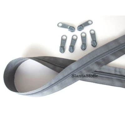 Abbildung von Slantastoffe 5m Reißverschluss endlos, Spirale 5mm + 10 Schieber/Zipper 27 Farben, Meterware (Hellgrau)
