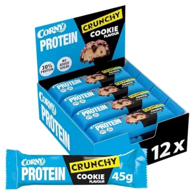Abbildung von Corny Protein Crunchy Cookie Flavor, 30% Protein, Eiweißriegel ohne Zuckerzusatz, Großpackung 12x45g