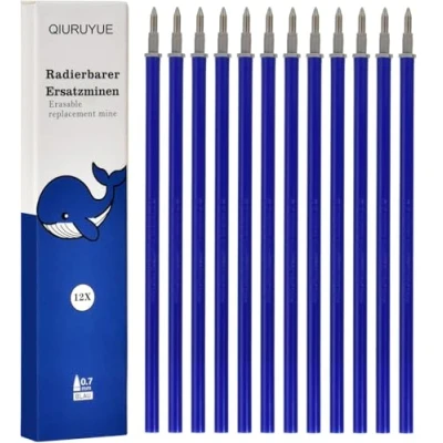 Abbildung von QIURUYUE 12x Radierbarer Ersatzminen Kompatibel Mit Legami Einfach zu radieren Stiftspitze 0,7mm,Höhe 13 cm (BLAU)