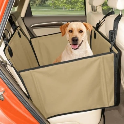 Abbildung von Extra Stabiler Hunde Autositz Verstärkter für kleine und mittlere mit 4 Befestigungsgurten Hochwertiger wasserdichter Hundeautositz den Rücksitz im Autos (L Größe, Khaki)