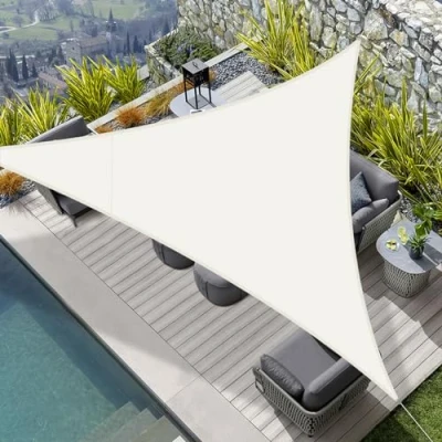 Abbildung von HENG FENG Sonnensegel Dreieck 3x3x3m Wasserdicht PES Polyester Sonnenschutz Windschutz Wasserabweisend UV Schutz für Balkon Garten Terrasse Beige