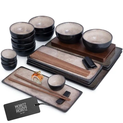 Abbildung von Moritz &amp; Tafelservice 29tlg Sushi Teller Beige Asia Geschirr Set Digital (33 tlg), 4 Personen, für Personen 29 Teile