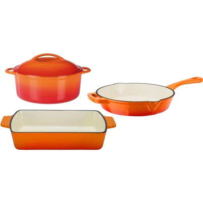 Abbildung von GSW Topf Set &quot;Orange Shadow&quot;, Gusseisen, (Set, 4 tlg., 1x Kochtopf Ø 24 cm, Bratpfanne 26 1 Auflaufform 35x 21 cm), Induktion