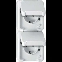Abbildung von Schneider Electric Merten MEG2328 8019 Aufputz 2 Fach SCHUKO Doppel Steckdose fach, Schutzkontaksteckdose, senkrecht angeordnet mit Berührungsschutz, IP44, polarweiß, AQUASTAR