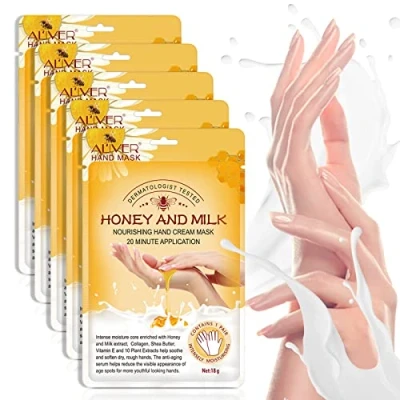 Abbildung von GNAPY Handmaske 5 Paar Honig Milch Feuchtigkeitsspendende Handschuhe Handpflege Feuchtigkeitshandschuhe Für Cracked Trockene Alternde H?nde Frauen M?nner