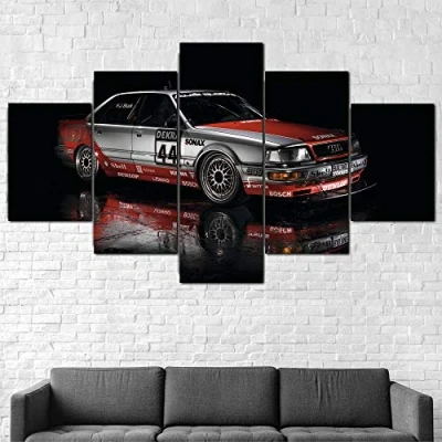 Abbildung von 5 Stück Drucke Auf Leinwand Gedruckt Malerei Wohnzimmer Wand Kunst V8 Quattro 1990 Rennwagen Poster Bild XXL Wohnkultur Kreatives Geschenk (Gerahmt)