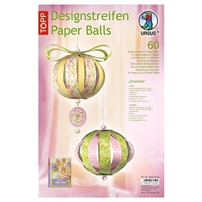 Abbildung von Ursus 23560099 Designstreifen Paper Balls Charlottre, Material für bis zu 8 Balls, Durchmesser ca. 10 cm, 60 Streifen mit Zubehör, ideal zum Basteln von individuellen Weihnachtskugeln