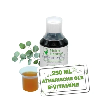 Abbildung von MeineHennen Bronchi VITAL 250 ml, Ergänzungsfuttermittel mit Eukalyptus Öl und B Vitaminen Für Hühner, Tauben Wachteln. Ihr Geflügel zur Unterstütung der Atemwege bei Hühnern.