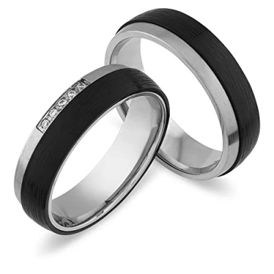 Abbildung von Paar Eheringe Partnerringe Verlobungsringe Edelstahl mit Zirkonia + Gravur Antragsringe für sie und ihn Trauringe Freundschaftsringe Hochzeitsringe SH214