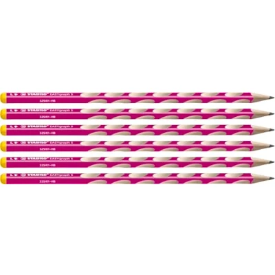Abbildung von Schmaler Dreikant Bleistift für Linkshänder STABILO EASYgraph S in pink 6er Pack Härtegrad HB