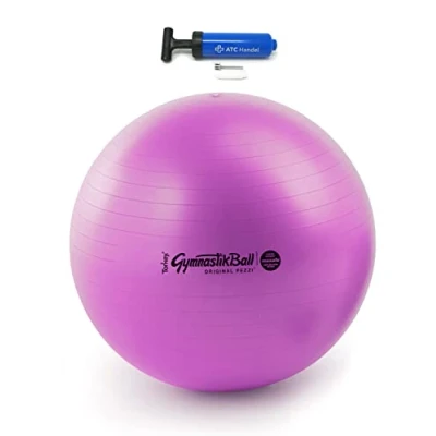 Abbildung von Original Pezzi Gymnastikball Maxafe Ø 42, 53, 65 &amp; 75cm in Allen Farben inkl. ATC Ballpumpe bis 400 kg belastbar Fitness, Reha, Therapie, Gymnastik und als Sitzball fürs Büro, 42cm Purple