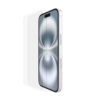 Abbildung von Belkin ScreenForce TemperedGlass antimikrobielle Display Schutzfolie für iPhone 15, dünn, kristallklar, kratzfest, Positionierungsrahmen Blasenfreie Applikation, 2er Pack, Exklusiv bei Amazon