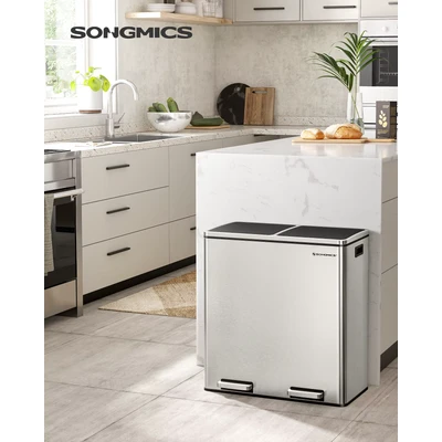Abbildung von SONGMICS Mülleimer, 2 x 30 Liter, Fächer, Mülltrennsystem, Treteimer, Abfalleimer Küche, 15