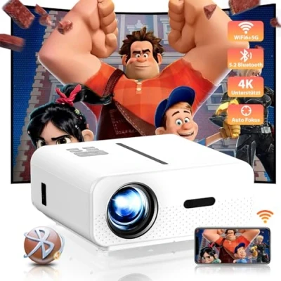 Abbildung von Beamer, Autofokus Beamer 6D 4P Trapezkorrektur 4K Heimkino Unterstützt, 20000 Lumen WiFi6 Video Bluetooth 1080P Full HD Projektor