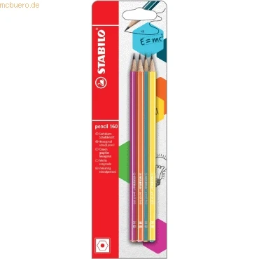 Abbildung von Bleistift STABILO pencil 160 in pink, blau, orange, gelb 4er Pack Härtegrad HB