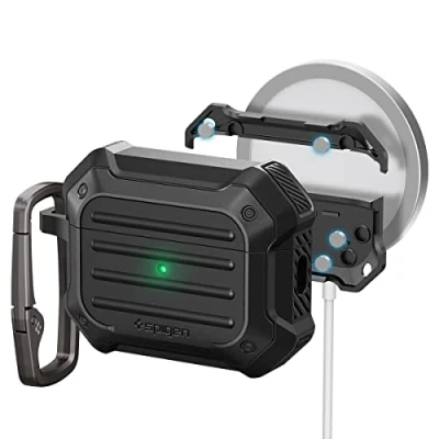 Abbildung von Spigen Tough Armor MagFit Hülle Case Kompatibel mit AirPods Pro 2. Generation (2023/2022) Schwarz