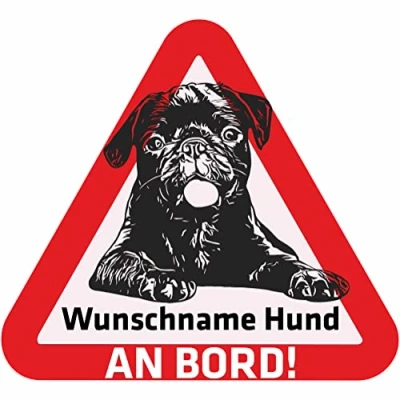 Abbildung von Indigos UG Namensaufkleber Hund Mops Aufkleber mit Namen &amp; Wunschtext individuell personalisiert Auto Motorrad LKW