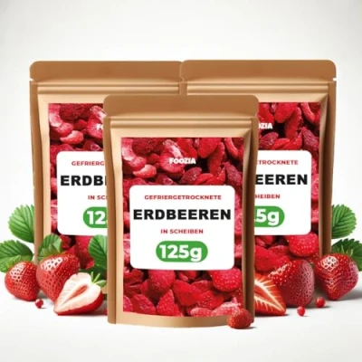 Abbildung von Erdbeeren Gefriergetrocknet 3x125g Scheiben, Natürliche Getrocknete Ohne Zusätze Gefriergetrocknete Früchte Snack Trockenfrüchte von Foozia (3x 125g)
