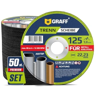 Abbildung von Trennscheiben 125 Metall 1mm Extra Dünn Flexscheiben für Inox, Edelstahl, Metalltrennscheiben Winkelschleifer GRAFF 50 Stück