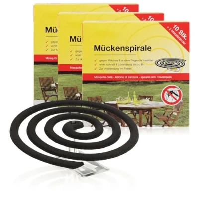 Abbildung von com four® 30x Antimücken Spiralen mit Ständer, die Mückenspirale vertreibt Mücken, Moskitos und andere Insekten auf Balkon, Terrasse, Garten Camping (30 Stück Spirale schwarz)