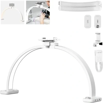 Abbildung von NEEWER Basics HM01 D 29&quot; Bogenlampe 40W LED Halbmond Tisch/Schreibtisch Nageltechnikleuchte 3000K 6500K 3400Lux/0,5m CRI95 USB Lade Telefonhalter für Maniküre Make up Beauty Tattoo Überkopf Aufnahmen