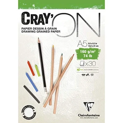 Abbildung von Clairefontaine 975026C Zeichenblock Cray’On (160 g, ideal für Trockentechniken, 30 Blatt, DIN A5, 14,8 x 21 cm, kopfseitig geleimt) extra weiß