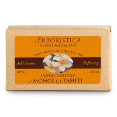 Abbildung von L&#039;Erboristica Athena&#039;s Pflanzenseife mit Monoi Öl, weichmachende Seife, 100 g, hergestellt in Italien