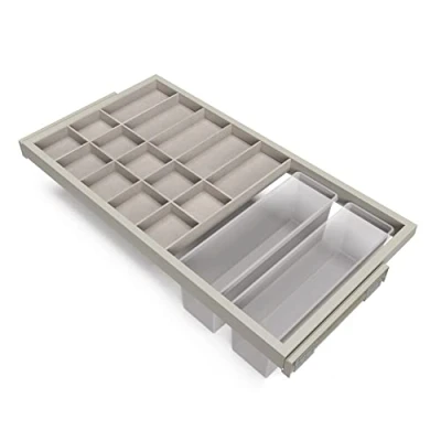 Abbildung von Emuca Organisationsschublade für Schränke mit Hilfstablett und sanft schließenden Schienen Schränke, Modul 900mm, regulierbare, Steingrau lackiert