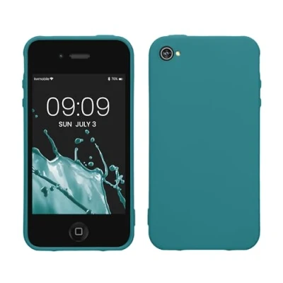 Abbildung von kwmobile Hülle kompatibel mit Apple iPhone 4 / 4S weiches TPU Silikon Case Cover geeignet für kabelloses Laden Petrol matt