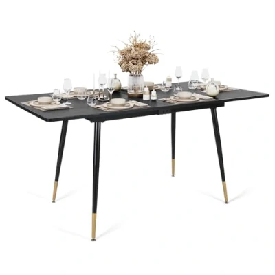 Abbildung von MEUBLE COSY Esstisch Ausziehbar Küchentisch für 4 6 Personen Retro Industrial Esszimmertisch Metallgestell Esszimmer, Küche, 120 160x80x75cm, Schwarz + Goldfarben