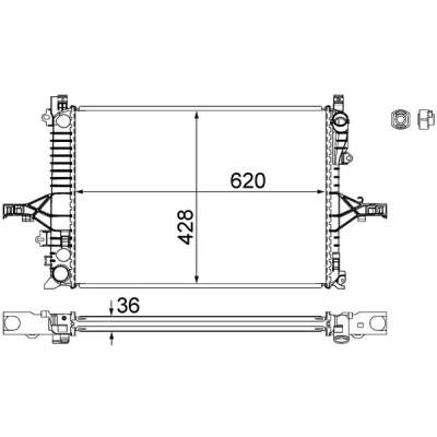 Abbildung von MAHLE ORIGINAL CR 1546 000S Kühler, Motorkühlung für Fahrzeuge mit/ohne Klimaanlage 620 428 36 mit Führungshülse Kühlrippen gelötet VOLVO: V70 2