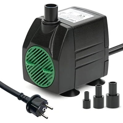 Abbildung von JIERTOP Aquariumpumpe 450 L/H Teichpumpe Ultra leise Geräusche mit 1,83 m Netzkabel Wasserpumpe 4 starken Saugnäpfen und 3 Düsen für Springbrunnen Aquarium Hydrokultur Garten Teich Statue