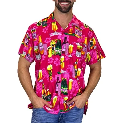 Abbildung von V.H.O. Funky Hawaii Hemd, Herren, Kurzarm, Beerbottle, Pink, XXL