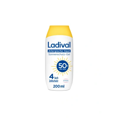 Abbildung von Ladival Sonnenschutz Gel LSF 50+ bei Sonnenallergie &amp; Mallorca Akne, wasserfest, fettfrei, 4 fach Zellschutz, korallenfreundlich, leichte Formel für allergische Haut, 200ml