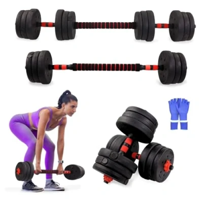 Abbildung von Mobiclinic® Fitness, Hantelset verstellbar, 2 in 1, ExtenFit, Gewicht von 20 kg, Enthält Hanteln und gepolsterte Verlängerungsstange, Rutschfeste Muttern, Robuster Stahl, Heim Fitnessstudio