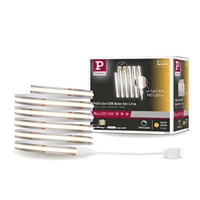 Abbildung von Paulmann 71045 LED Strip MaxLED 500 Full Line COB Komplettset 1,5m 10W 750lm 480LEDs/m 2700K 25VA dimmbar Silber Kunststoff