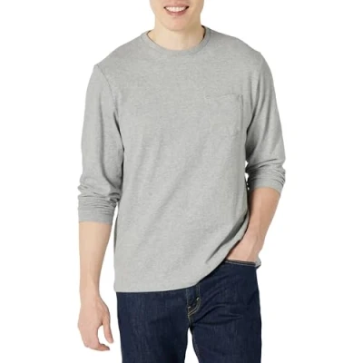 Abbildung von Amazon Essentials Herren Langärmeliges T Shirt, Normale Passform, Hellgrau Meliert, S