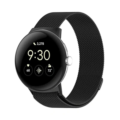 Abbildung von PaceBid Armband für Google Pixel Watch 3 41mm/Pixel 2/Pixel Watch, Metall Gewebte Edelstahl Magnetisch Ersatzband Verstellbarer Uhrenarmband 1 Schwarz