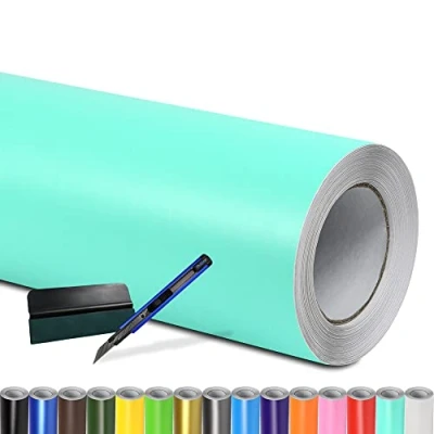 Abbildung von Folindo® Autofolie Mint Matt (9/m²) 4 x 1,52 m + Rakel &amp; Cutter Selbstklebende Luftkanal Folie zur Auto Folierung Blasenfrei