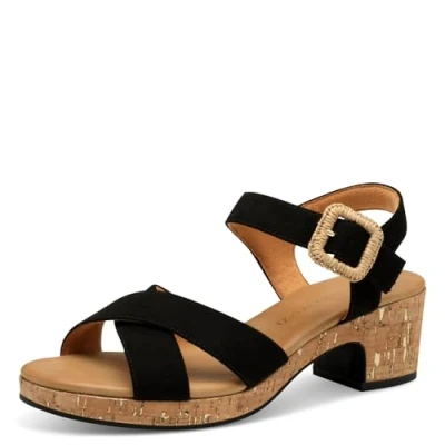 Abbildung von MARCO TOZZI Damen Sandalen mit Absatz Runde Spitze Schließe, Schwarz (Black), 38 EU
