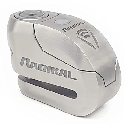 Abbildung von RADIKAL RK14S Zugelassenes Motorrad Bremsscheibenschloss mit Alarm, Gehärteter Edelstahl, Doppelverriegelung, SEK DISCTECH, Hochwertiges Alarmsystem Warnung, Optionale Aktivierung, LED Licht 14mm