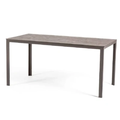 Abbildung von RATTATAN Thomas rechteckiger Gartentisch 156x78cm mit Stahlgestell und hochwertiger Platte aus Polyethylen in raffiniertem Holzdesign (Braungrau)