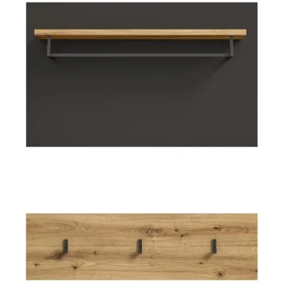 Abbildung von Lomadox Garderobenpaneel Garderoben Wandpaneel Garderobenleiste Kleiderhaken modern in Eiche mit grau