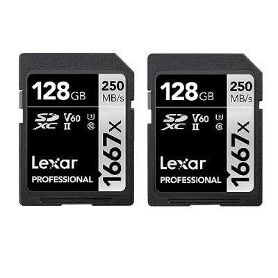Abbildung von Lexar Professional 1667x SD Karte 128GB 2er Pack, Speicherkarte SDXC UHS II, Bis zu 250 MB/s Lesen, Class 10, U3, V60, für Professionelle Fotografen, Videofilmer, Enthusiasten (LSD1667128G B2NAA)